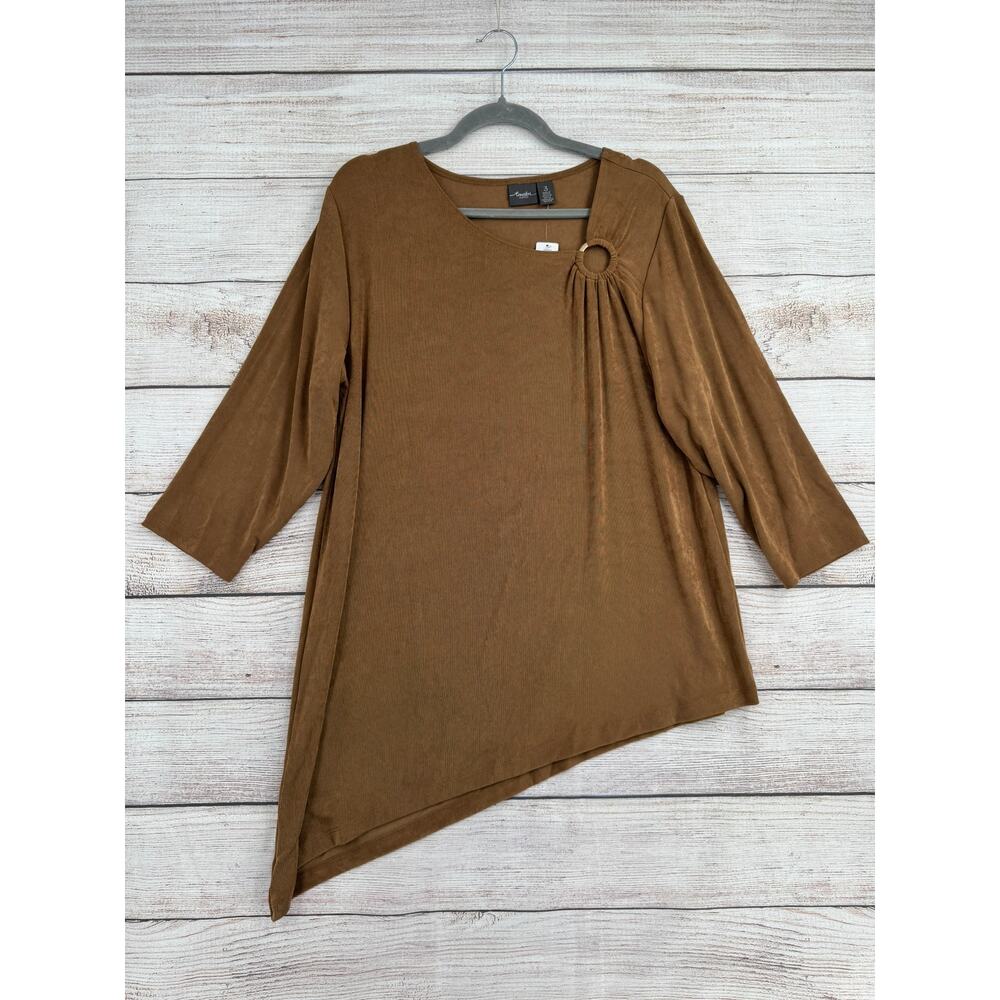 Chico's Travelers‎ Ring Detail Asymmetrical Sierra Top Womens 3/16/XL Mocha NEW